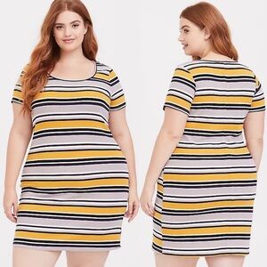 Torrid Yellow Multi Stripe Ribbed T-Shirt Dress Size 1X Rib Bodycon Stretch Boho
